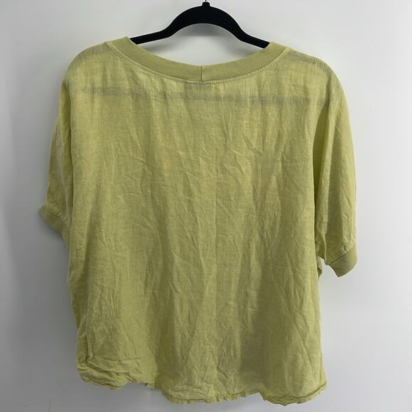 Lisa Bayne linen banded detail asymmetrical hem short sleeve lagenlook top sz XL - Picture 9 of 9